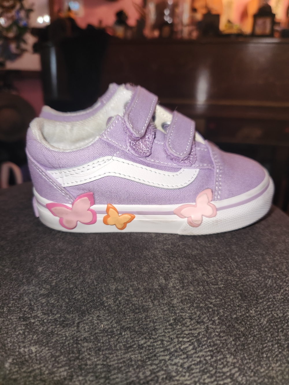 Vans Kids Old Skool Shoes Lavender with Butterfly Accents Size6